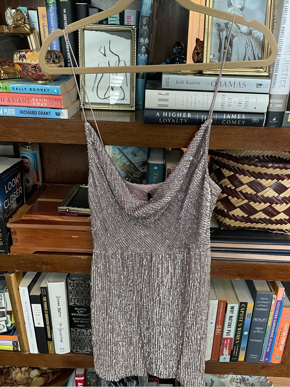 Retrofete Sequin Cowl Neck Pink Mini Dress
